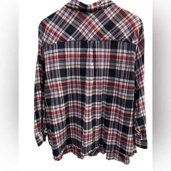 Catherines Women's 3X Blue Red Plaid Button Down Roll Tab Sleeve Western - Picture 4 of 7